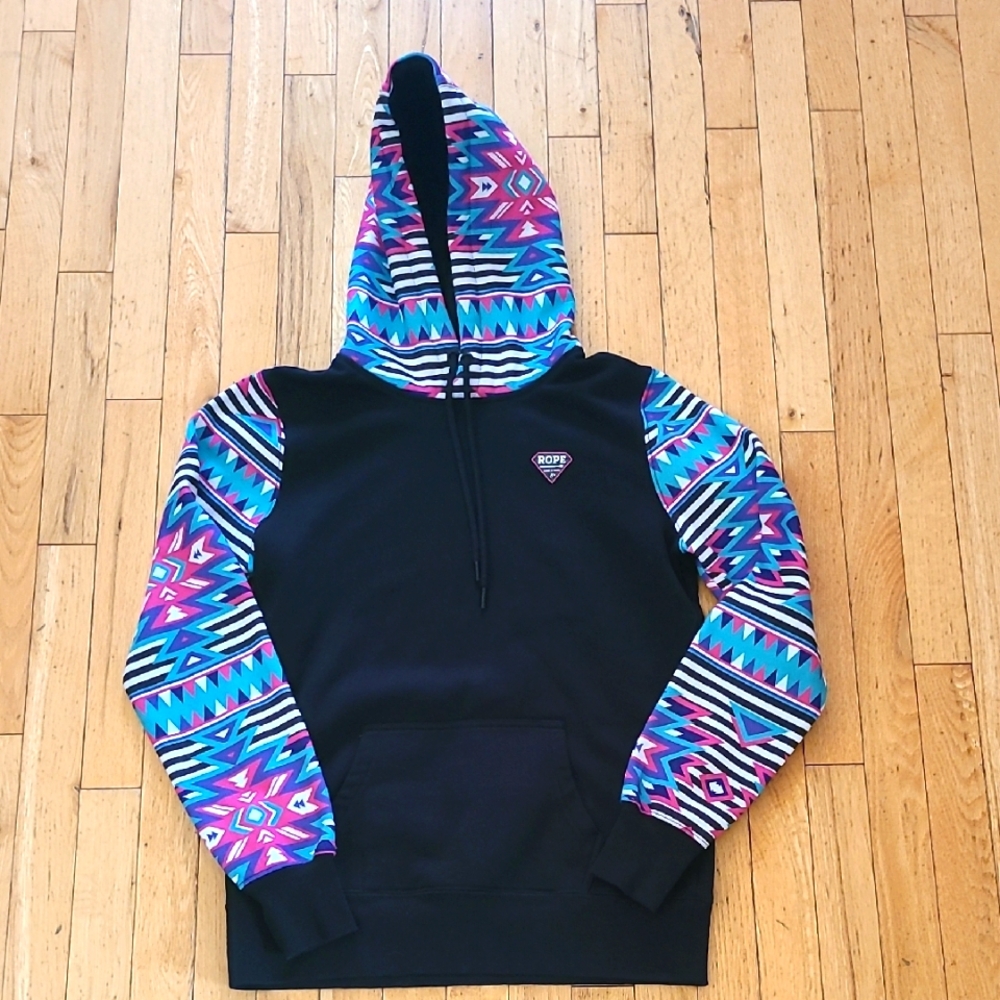 Womans Hooey Black Hoodie with Vibrant Pattern